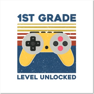 Kids 1st Grade Level Unlocked Back To School Video Gamer Posters and Art